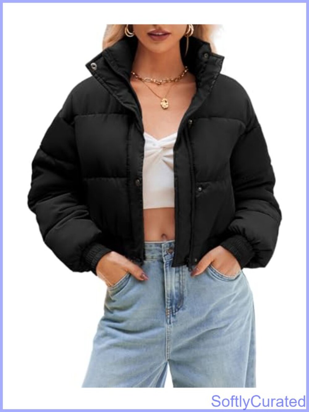 Women's Cropped Puffer Jacket Warm Quilted Lightweight Coat